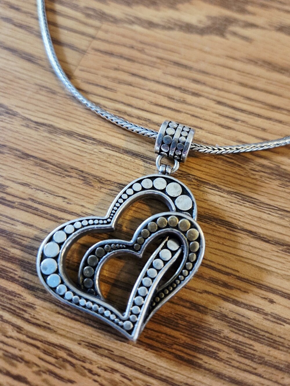 BRIGHTON "Temple Heart" Vintage Silver And Gold Double Heart Necklace - Picture 2 of 10